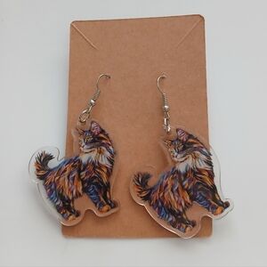 Fashion Jewelry Cat Earrings with Multicolor Design